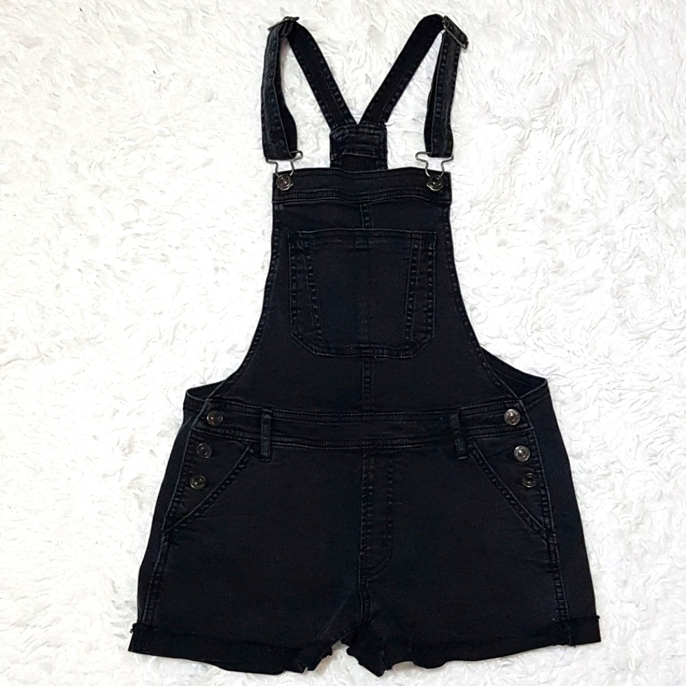 🍻 BAGGY BLACK Y2K DENIM OVERALL SHORTS STRETCHY